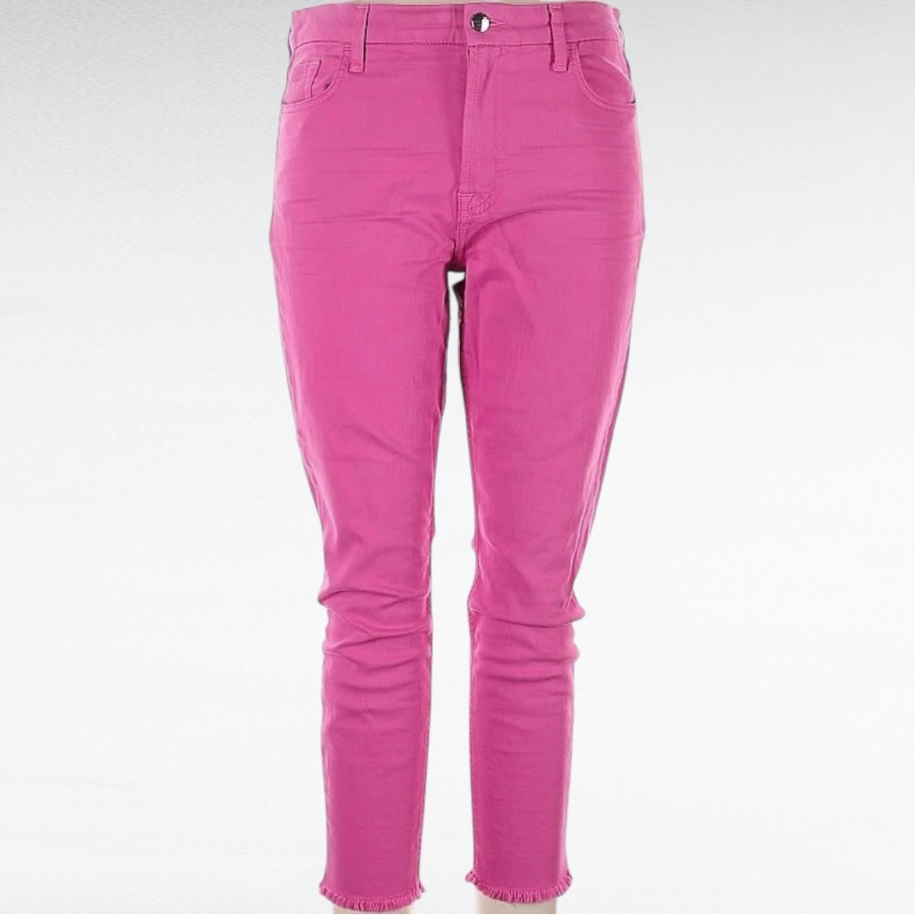 Jen7 By 7 For All Mankind | Hot Pink Super Skinny Frayed Hem Cropped Ankle Jeans
